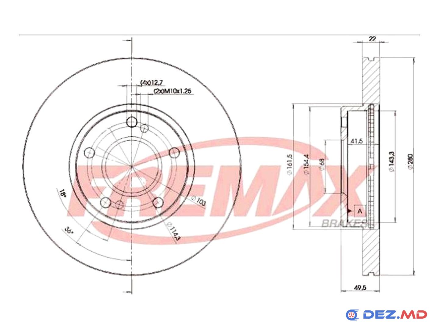 Тормозной диск передний Nissan Almera 00- 280x22 | FREMAX, новый