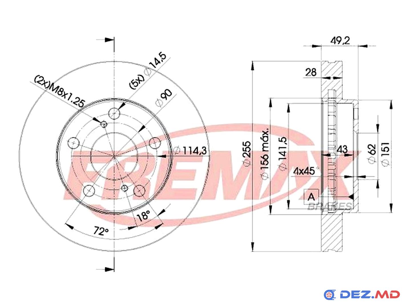 Тормозной диск передний Toyota Camry 91-96 255x28 | FREMAX, новый