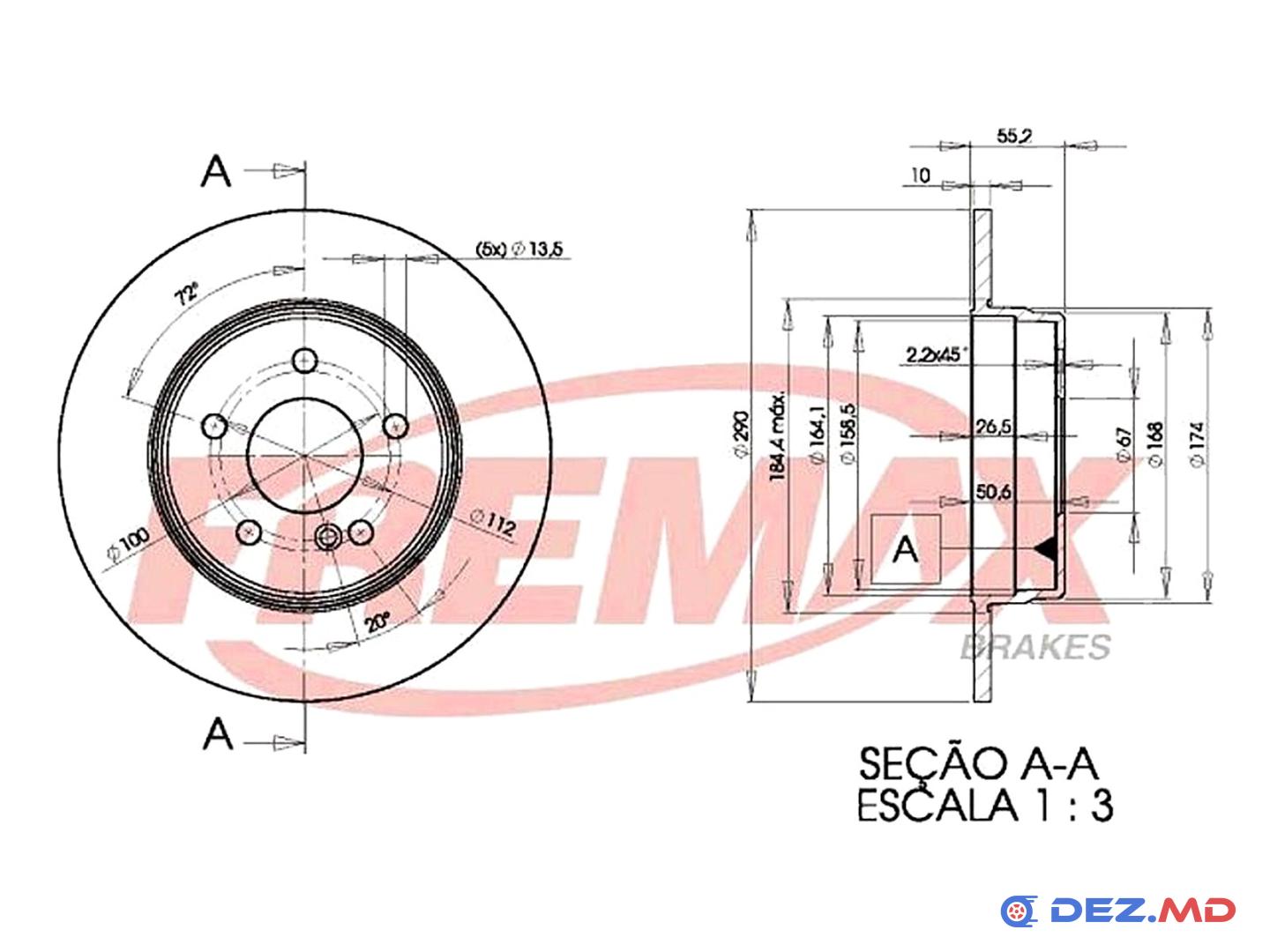Тормозной диск задний Mercedes W203 00-07 W210 96-02 290x10 | FREMAX, новый