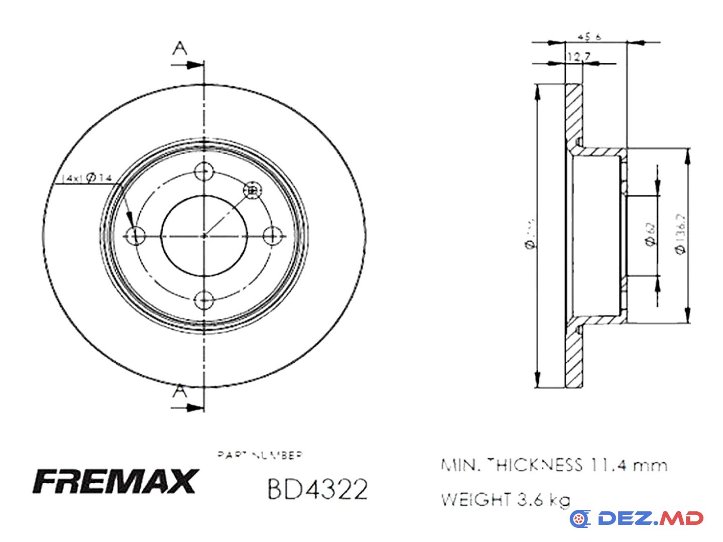 Тормозной диск передний Skoda Favorit;Felicia 94- 236x13 | FREMAX, новый