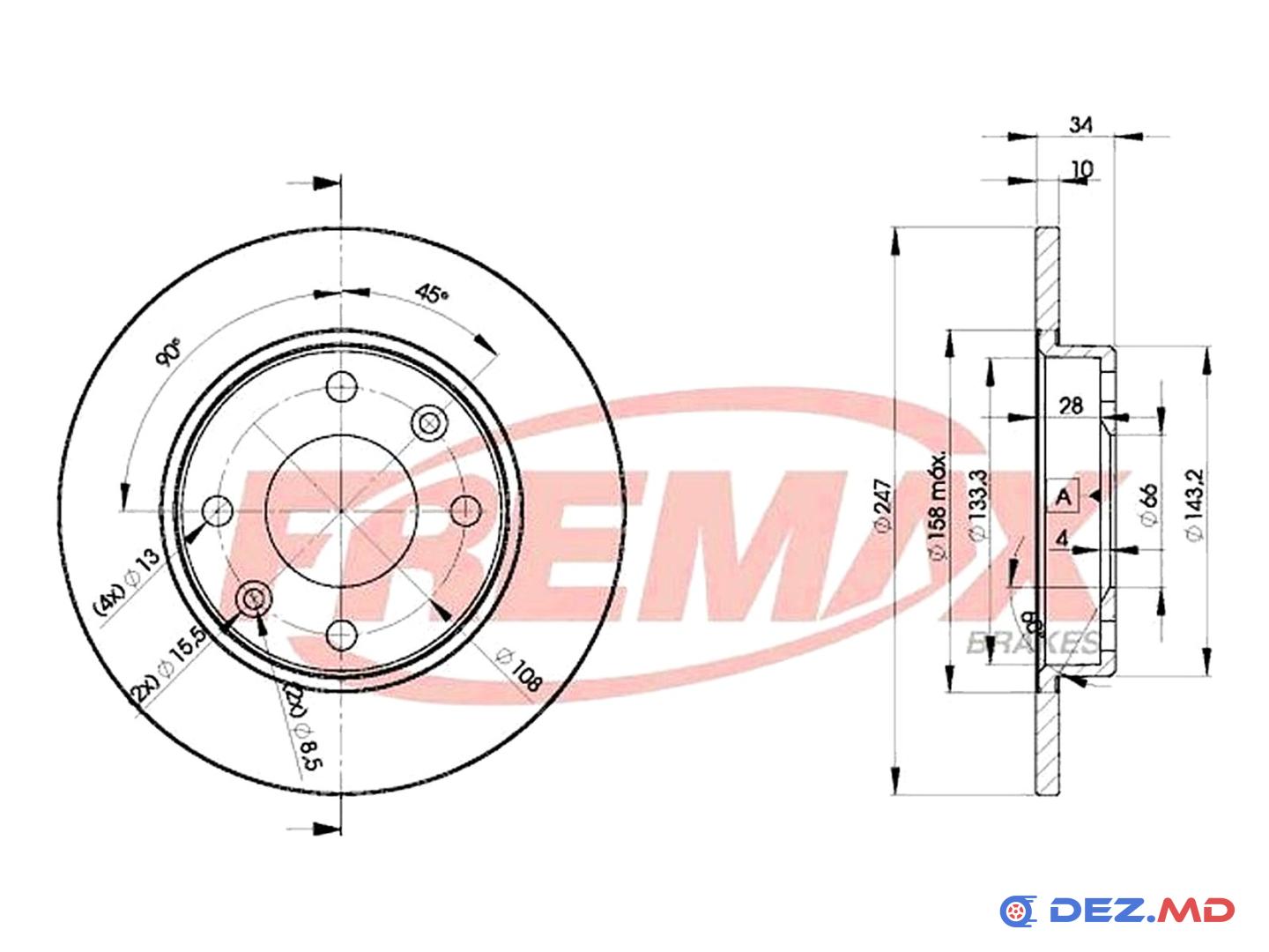 Тормозной диск передний Peugeot 205 83-98; 306 93-97 247x10 | FREMAX, новый