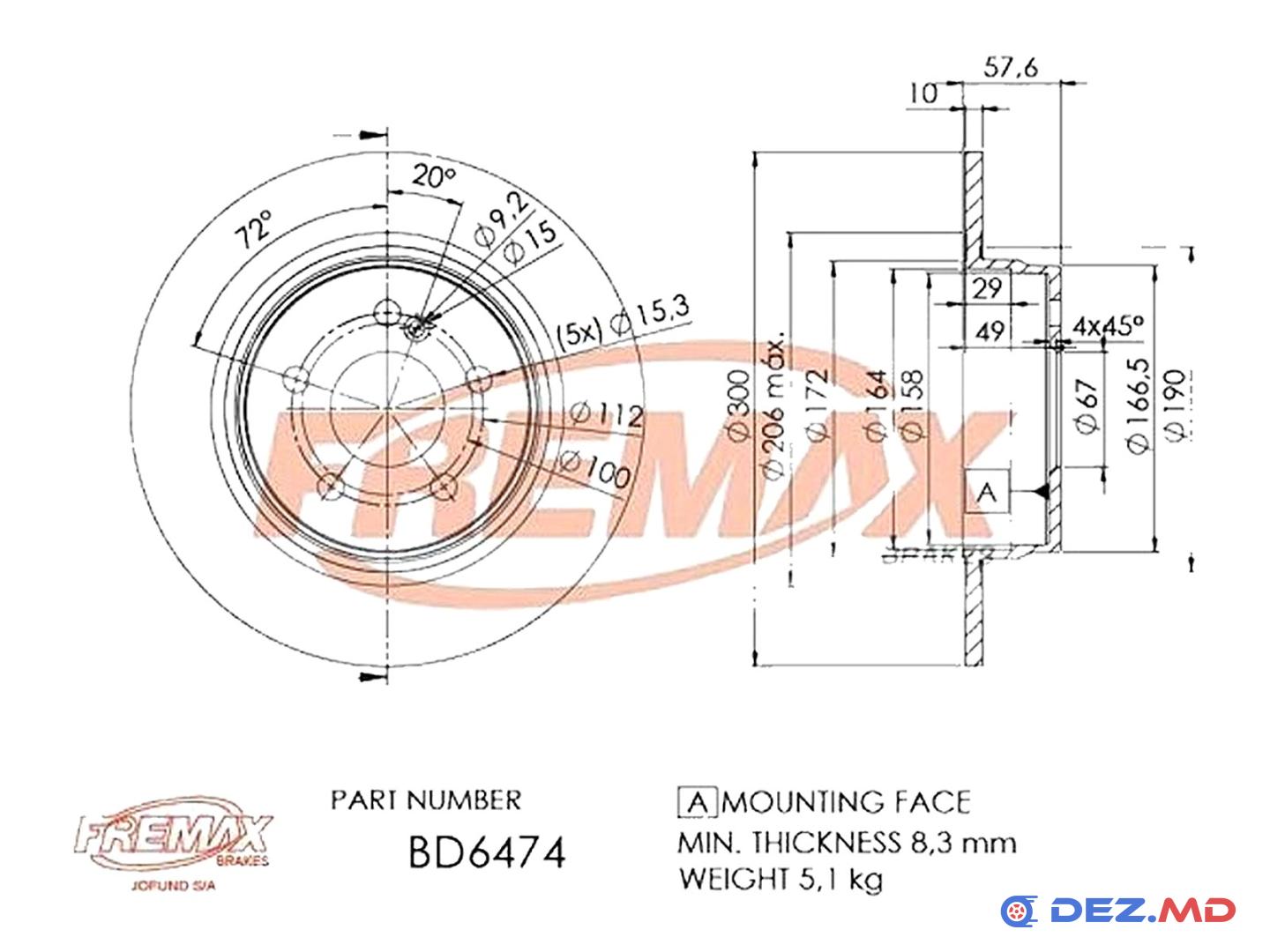 Тормозной диск задний Mercedes W204 07- 300x10 | FREMAX, новый