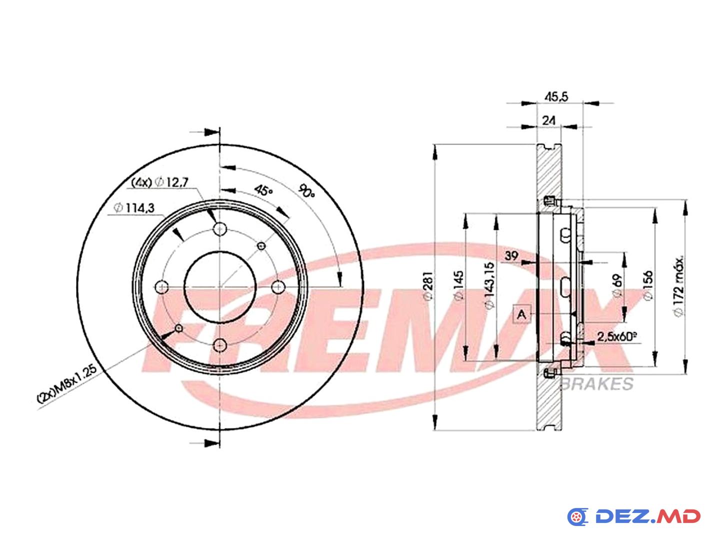 Тормозной диск передний Mitsubishi Carisma 95-06 281x24 | FREMAX, новый
