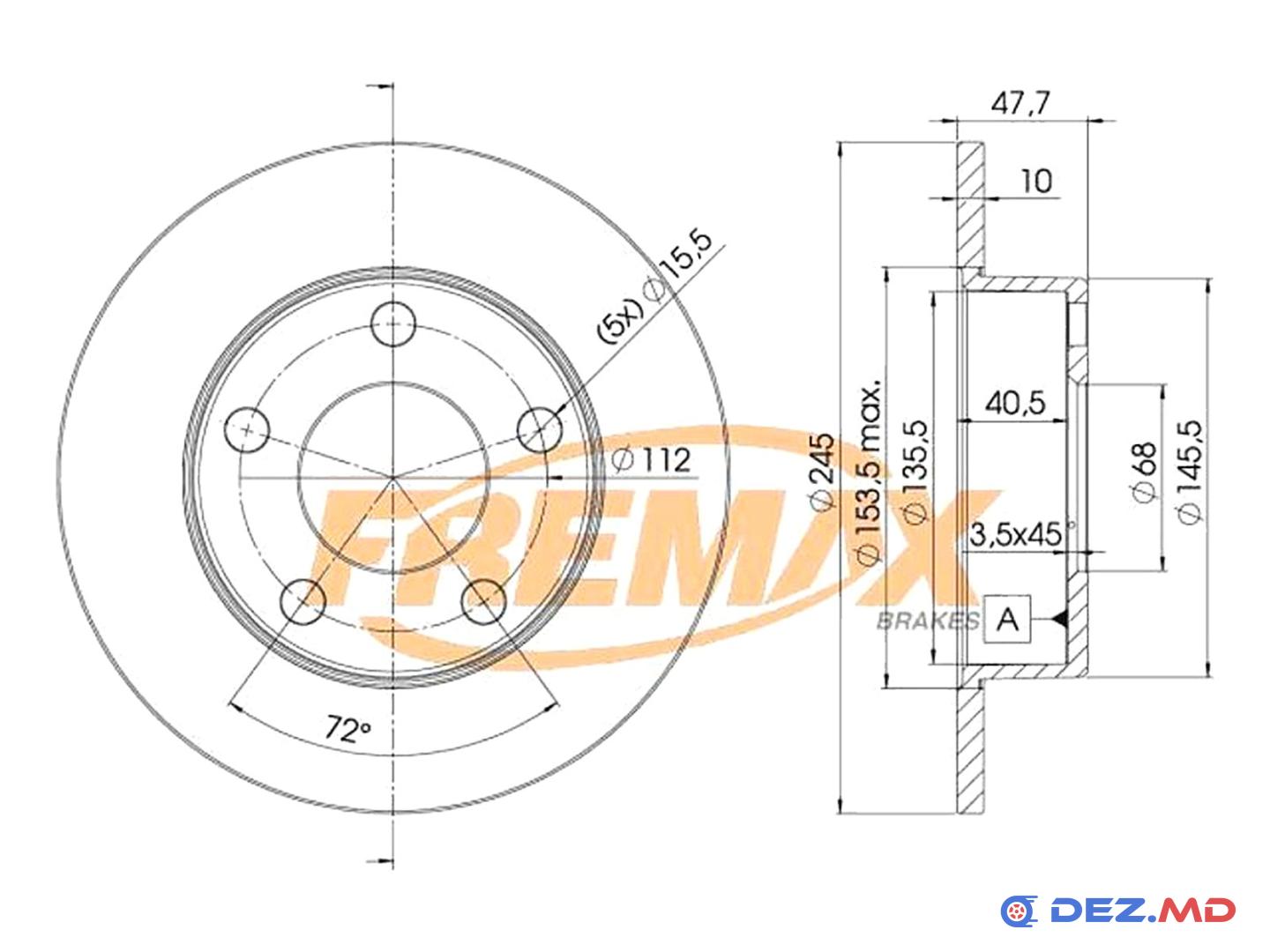 Тормозной диск задний VW Passat 1.9TD 97-00 245x10 | FREMAX, новый