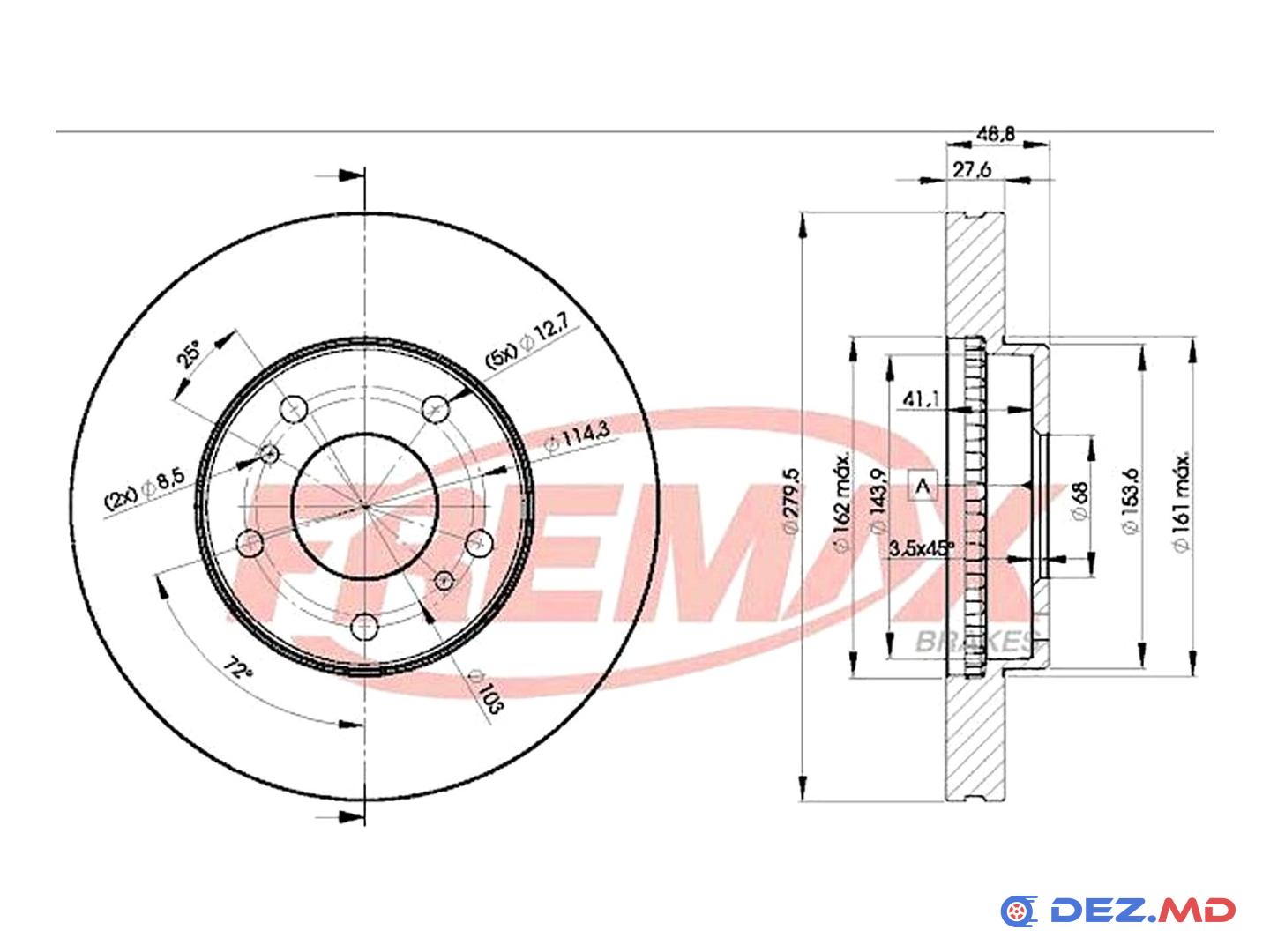 Тормозной диск передний Nissan Primera/X-Trail 01- 280x28 | FREMAX, новый