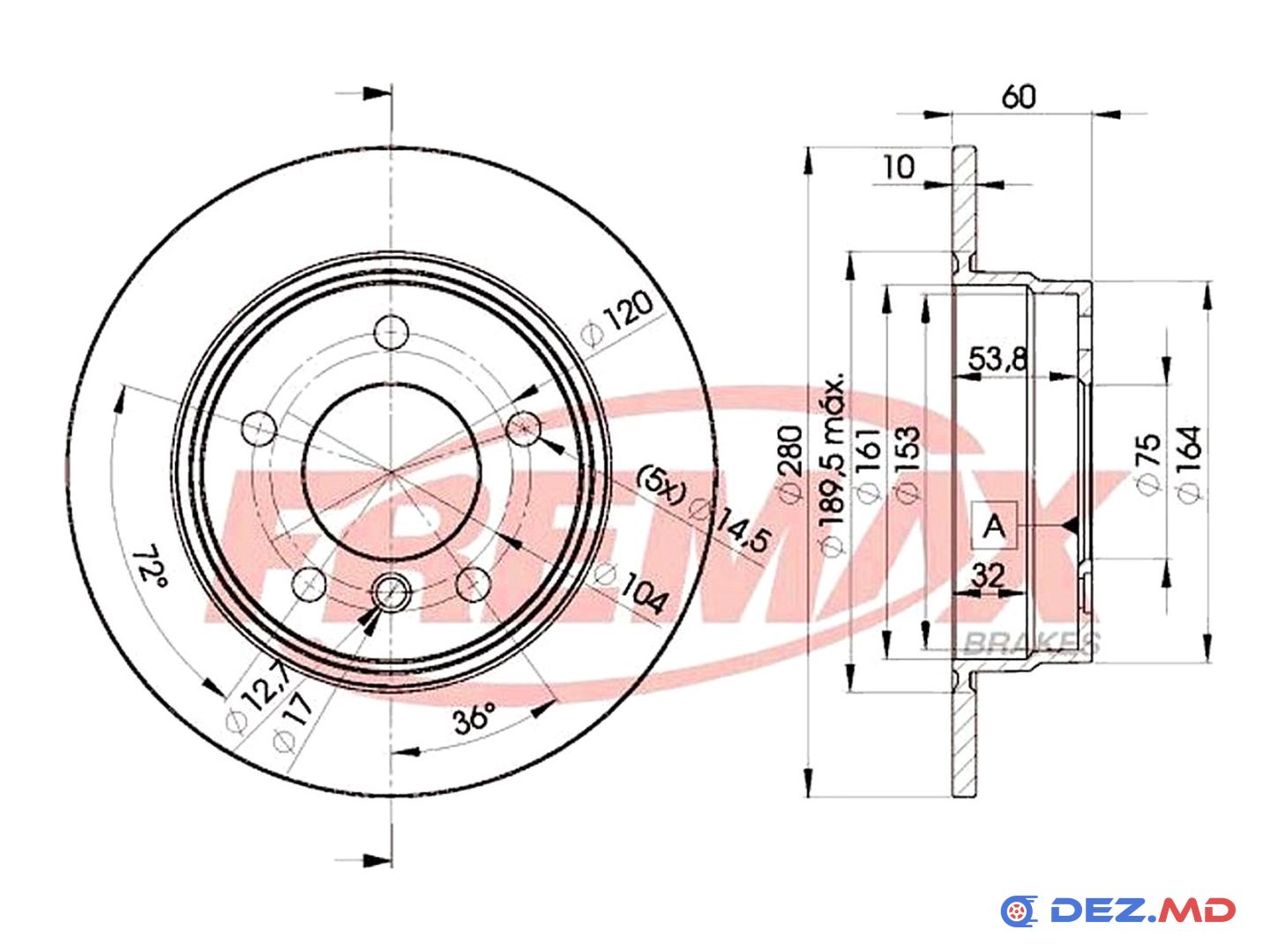 Тормозной диск задний BMW E36 318i-320i 90-98 280x10 | FREMAX, новый