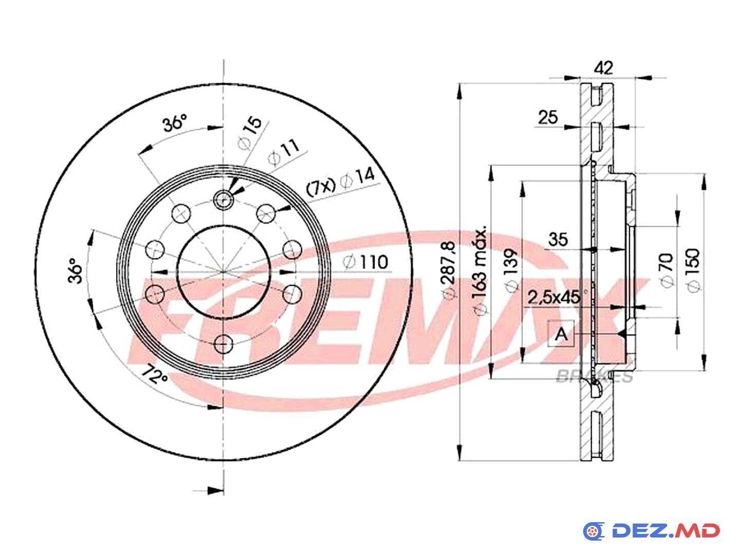 Тормозной диск передний Opel Vectra B Ventil. 288x25 | FREMAX, новый