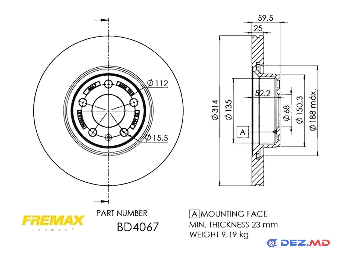 Тормозной диск передний Audi A6 04- 314x25 | FREMAX, новый