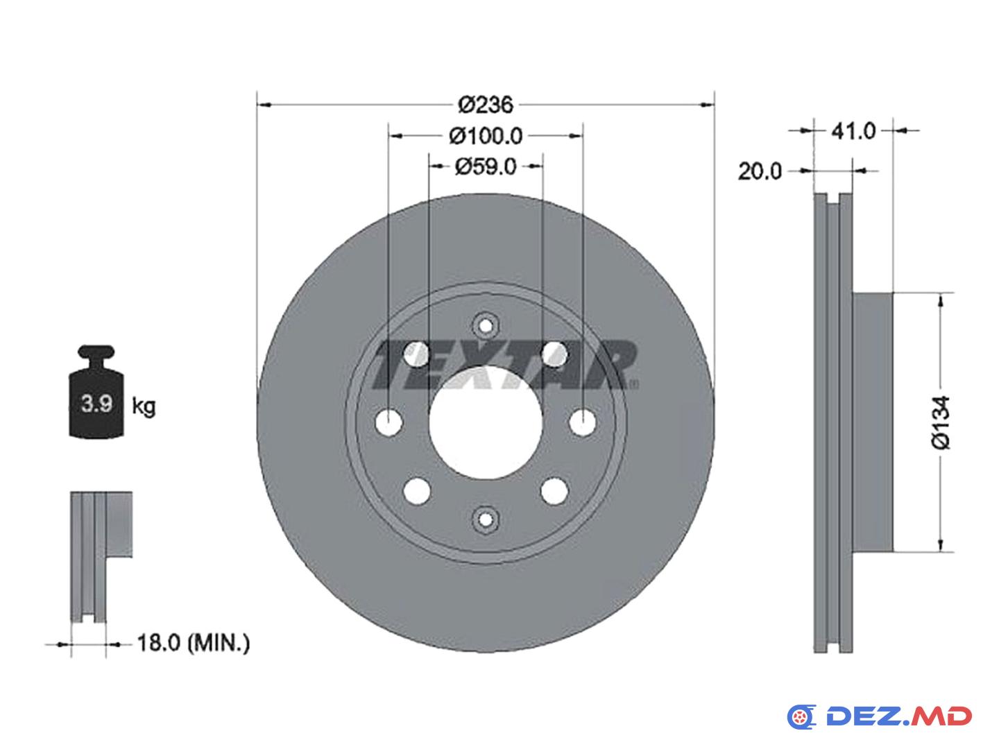 Тормозной диск передний Chevrolet Aveo 06- 236x20 | TEXTAR, новый