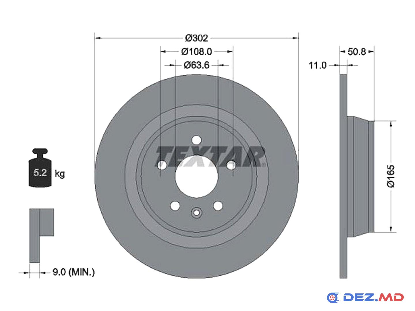 Тормозной диск задний Ford Mondeo IV 07- 302x11 | TEXTAR, новый