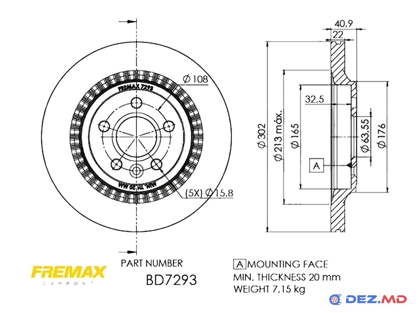 Тормозной диск задний Volvo S60/S80/XC70 07- 302x22 | FREMAX, новый