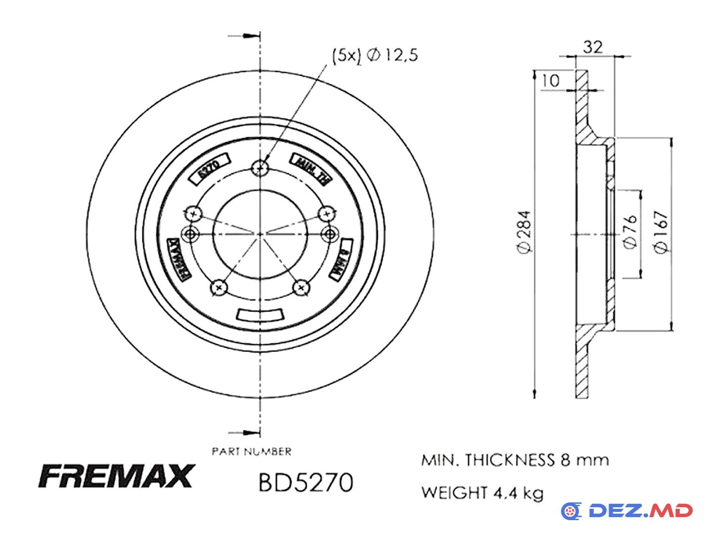 Тормозной диск задний Kia Optima 12- 284x10 | FREMAX, новый