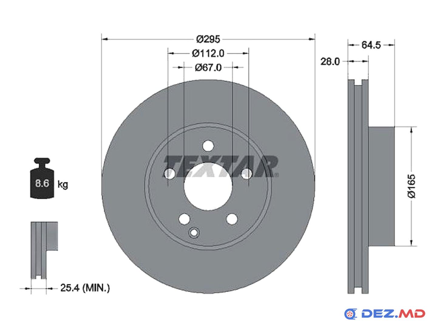 Тормозной диск передний Mercedes W204 07- 295x28 | TEXTAR, новый