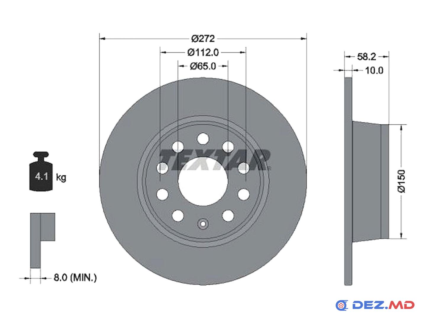 Тормозной диск задний Skoda Karoq 17- 272x10 | TEXTAR, новый