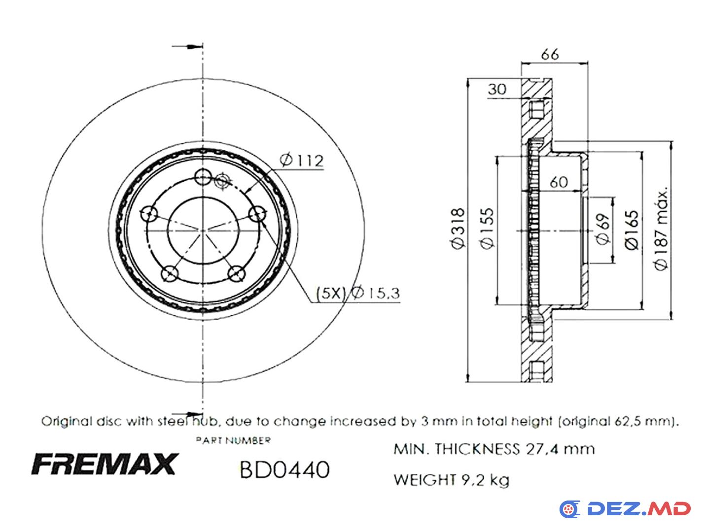 Тормозной диск передний Mercedes C-Class 14-18 318x30 | FREMAX, новый