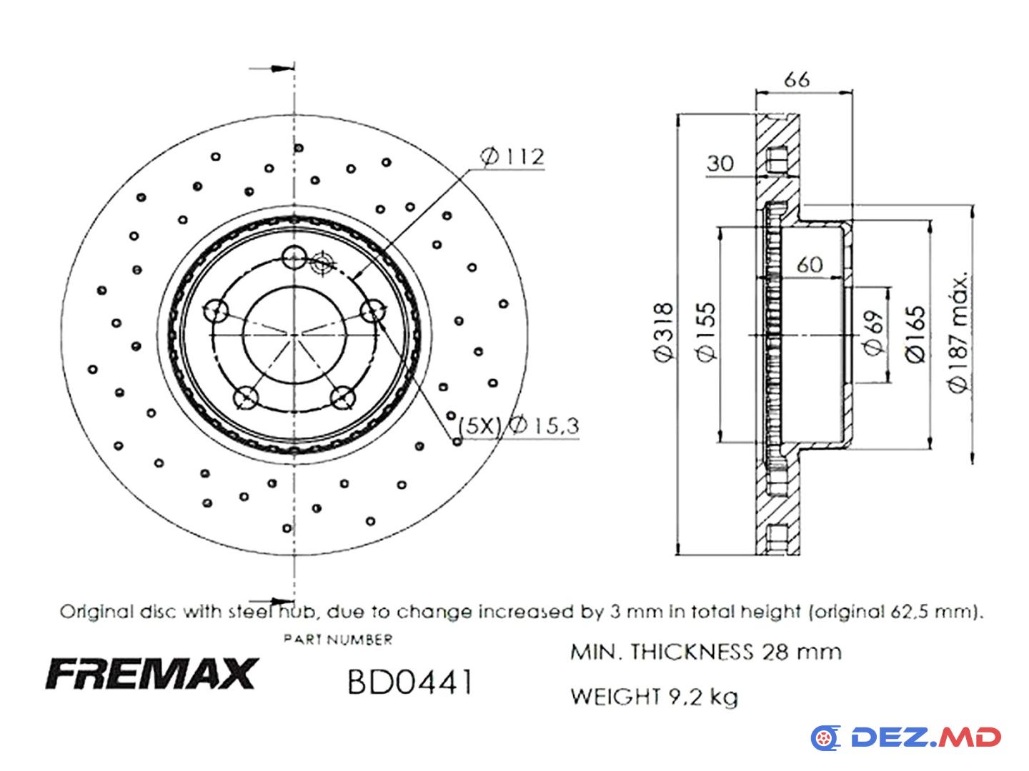 Тормозной диск передний Mercedes C-Class 14-18 318x30 | FREMAX, новый