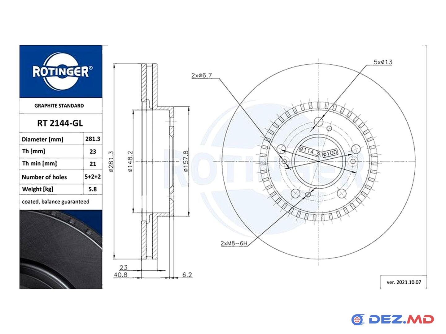 Тормозной диск передний Honda CR-V 97-01 282x23 GRAPHITE LINE | ROTINGER, новый