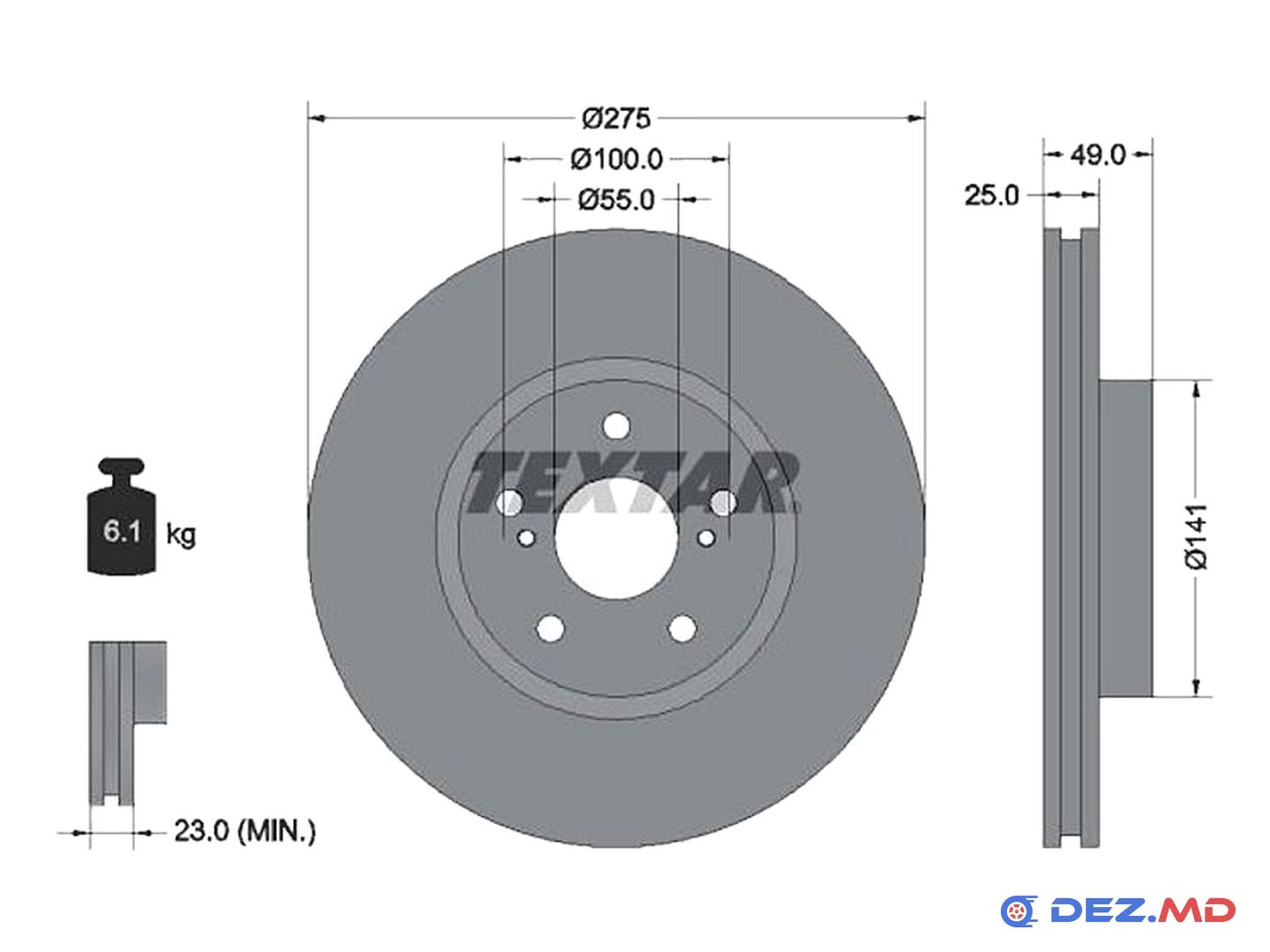 Тормозной диск передний Toyota Corolla 02-07 275x25 | TEXTAR, новый