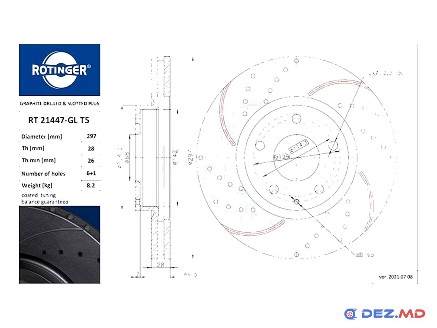Тормозной диск передний Mazda CX5 11- 297x28 Vent GRAPHITE LINE TUNING | ROTINGER, новый
