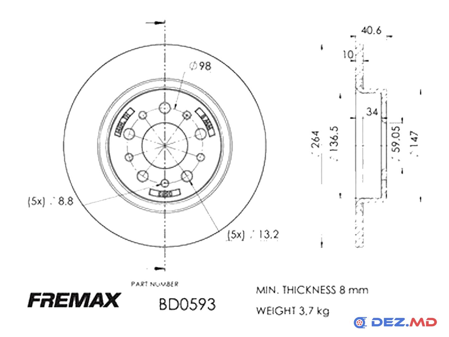 Тормозной диск задний Fiat Tipo 15- 264x10 | FREMAX, новый