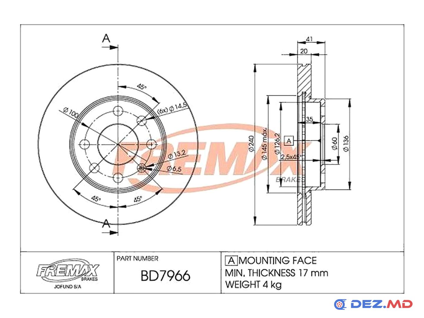 Тормозной диск передний Opel Corsa C 00-09 240x20 | FREMAX, новый
