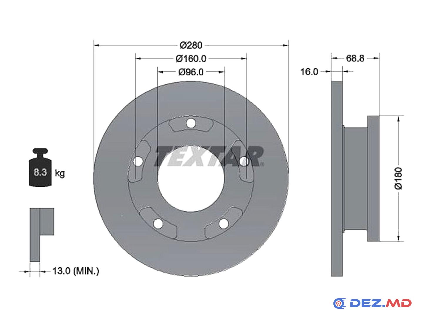 Тормозной диск задний Ford Transit 2.2/2.4 TDCi 06- 280x16 + ABS ring | TEXTAR, новый
