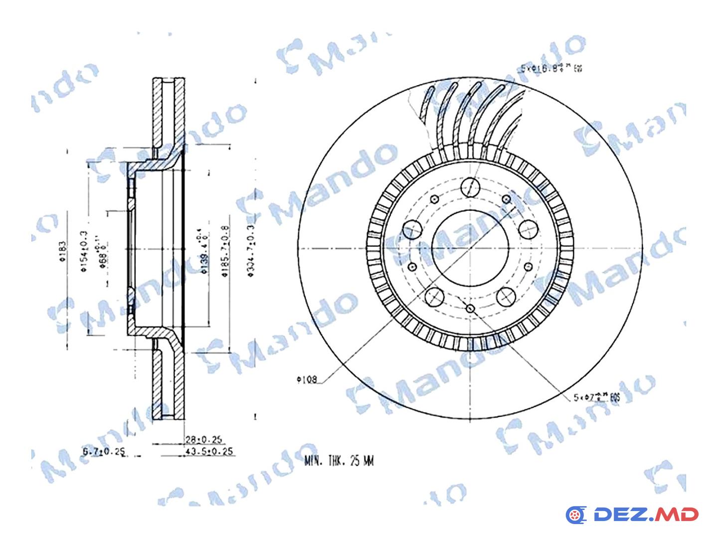 Тормозной диск передний Volvo S60/S80 00- 305x28 | MANDO, новый
