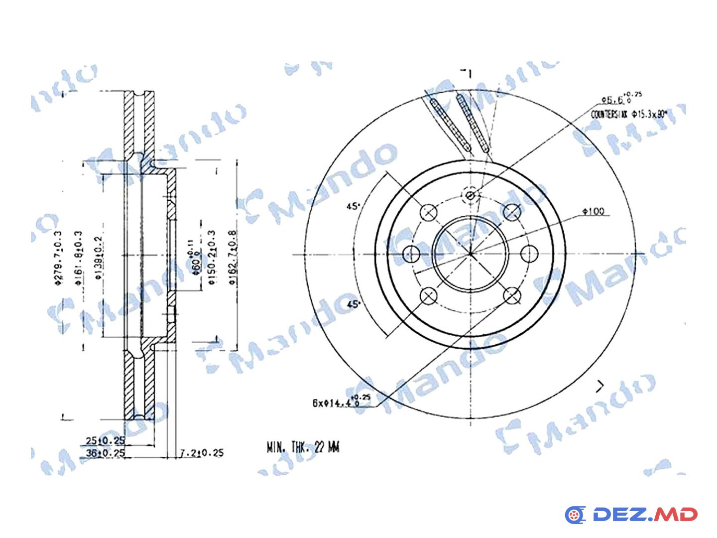 Тормозной диск передний Opel Astra H 04- 280x25 | MANDO, новый