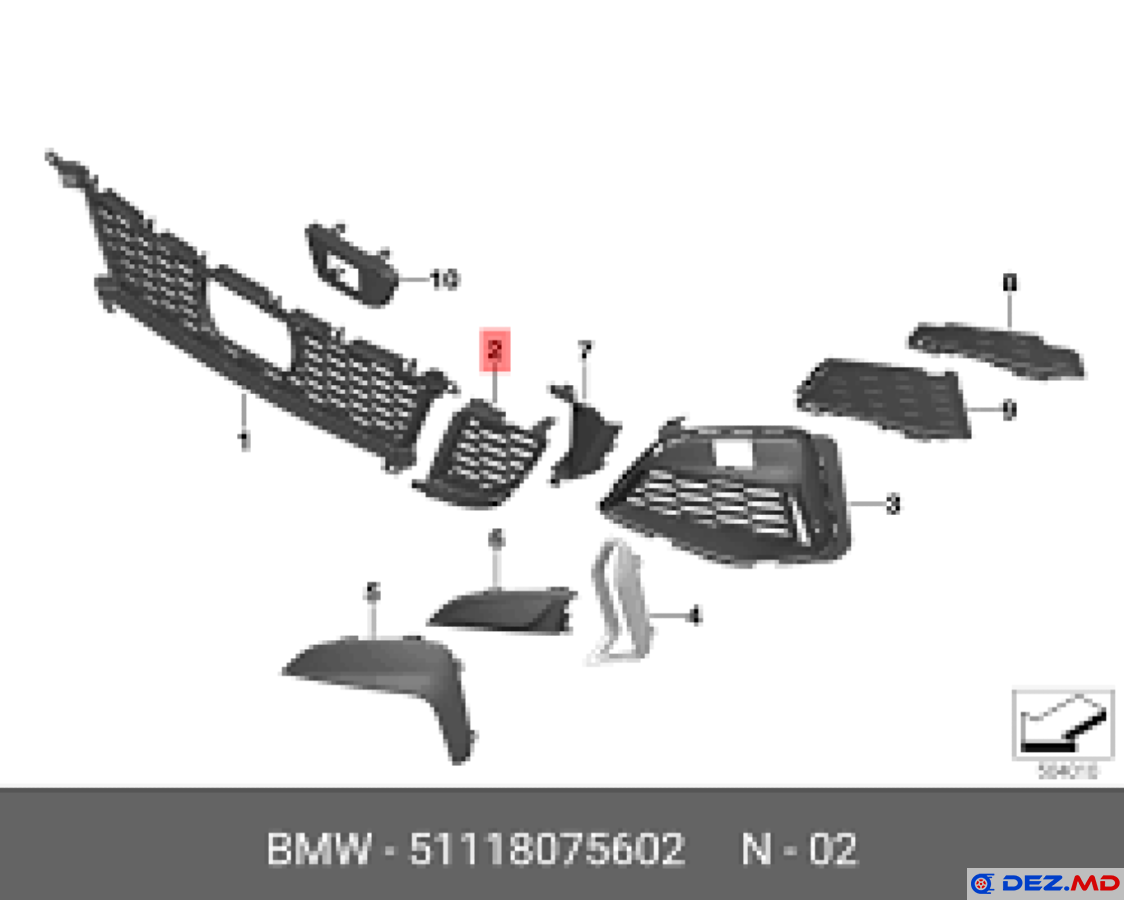 Бампер передний, Решётка /накладка бампера, BMW 3 G20 (2018-202..)